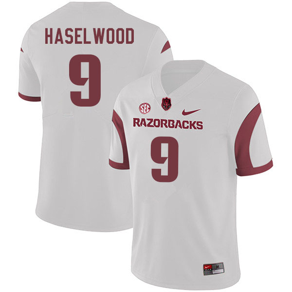 Men #9 Jadon Haselwood Arkansas Razorbacks College Football Jerseys Sale-White